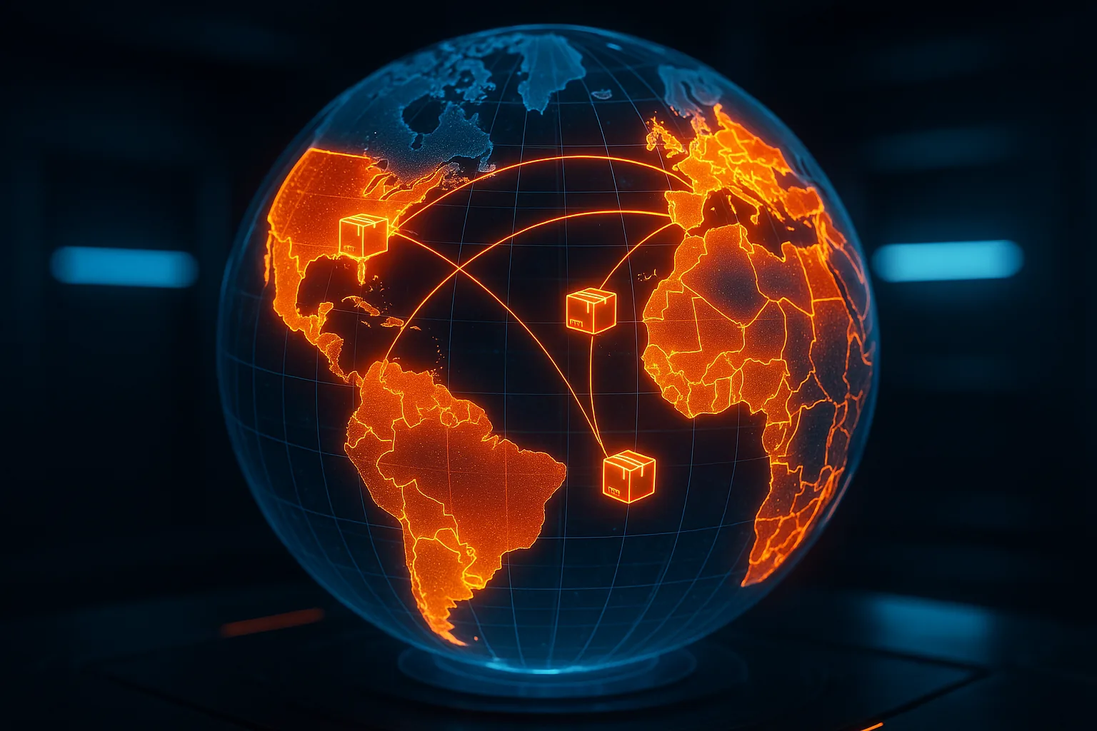 Globe holographique avec cinq pays en surbrillance pour le dropshipping SEO